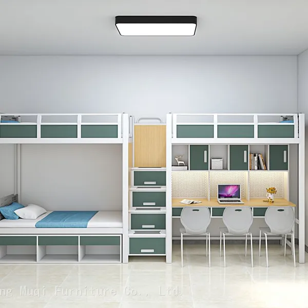 Modular Metal Loft Bed System With Bunk Bed, Desk, Wardrobe and Storage Staircase for Student Dormitory Projects