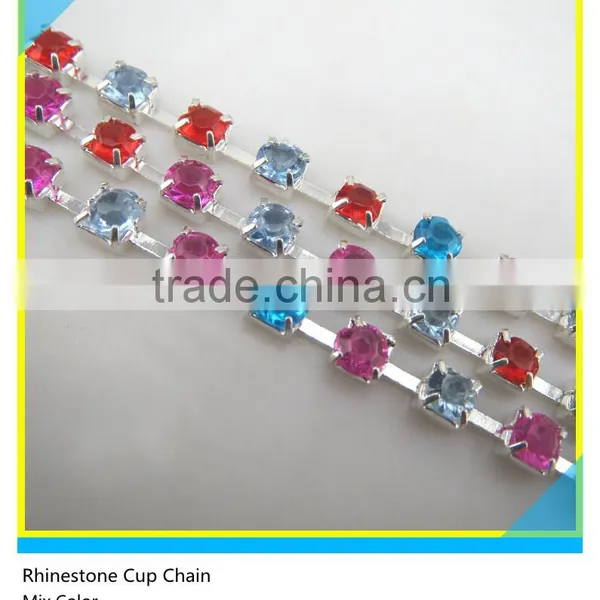 4 Rows Silver Based Glass Material Crystal Rhinestone Cup Chain For Dress photo-3