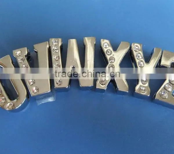 Produce Wholesale Zinc Alloy Half Side Diamonds DIY 18mm Rhinestone Alphabet Slide Bracelets Letters photo-6