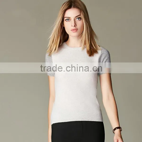 JS-12002 Fancy Spring Short Sleeve Knitted 100% Cashmere Tops