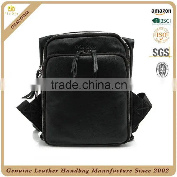 Guangzhou Factory OEM Pebble Leather Mens Bag Dual Use Backpack and Messenger Bag Custom Bucket Black Leather Bag for Men photo-4