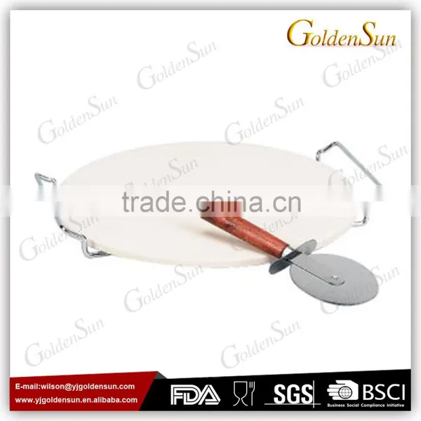 Golden Sun 13 Inch Ceramic Pizza Stone Set With Rosewood Handle Pizza Cutter