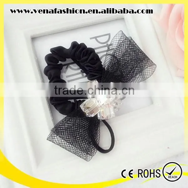 Gauze Jeweled Rhinestone Bow Pearl Handmade Felt Hair Band photo-4
