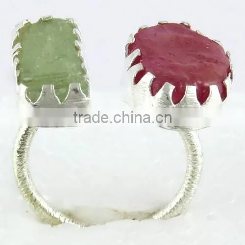 Rough Stone !! Prehnite & Ruby !! 925 Sterling Silver Gold Plated Ring, Gemstone Silver Jewellery Supplier, 925 Silver Jewellery photo-6