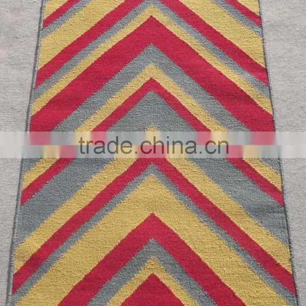 Multi Colour Zig Zag Design Flat Weave Hemp and Wool Dhurrie Rugs
