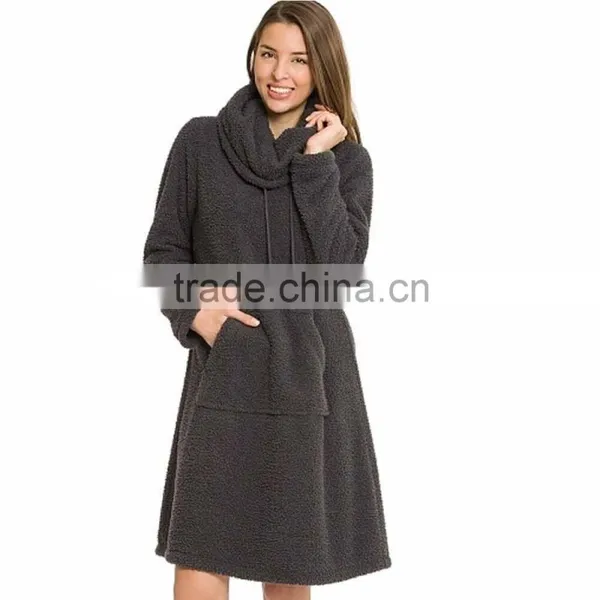 Night Dresses for Women High Neck Microfiber Fleece Bathrobe photo-2