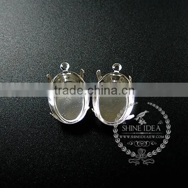 13*18mm Setting Size Silver Plated Vintage Style Round Bezel Tray DIY Pendant Charm Supplies 1421078 photo-2