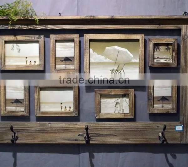 2016 Antique Wooden Wall Shelf With Photo Frame and Metal Hooks photo-4
