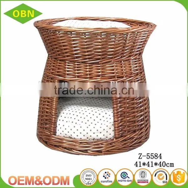 Wicker Cat Product Portable House Shaped Willow Cat Basket With Mat photo-4