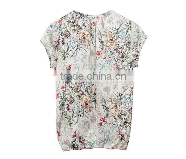 Smart Casual Clothing Korean Style Short Sleeves Print Blouses Pictures Down Blouse photo-3