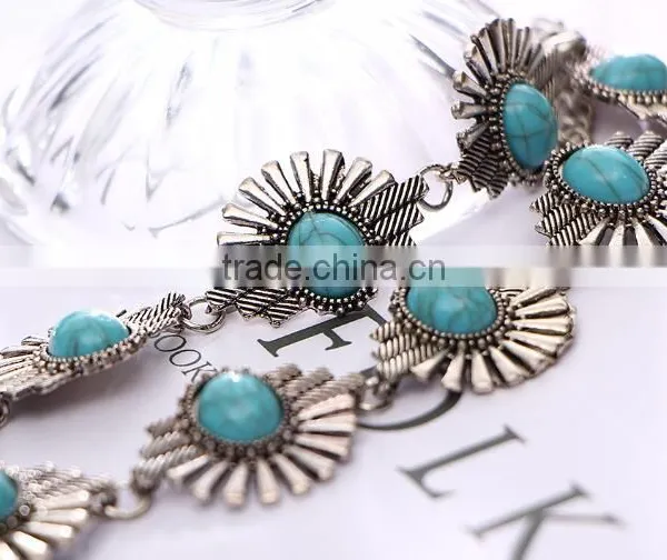 Zm34113a Vintage Women Jewelry Accessories Sliver Plated Turquoise Choker Necklace photo-6