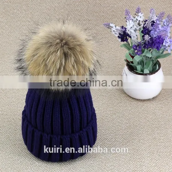 Women Beanies With Fox Fur Pompom Genuine Fur Ball Ski Cap Bobble Hat 15cm Fluffy photo-2