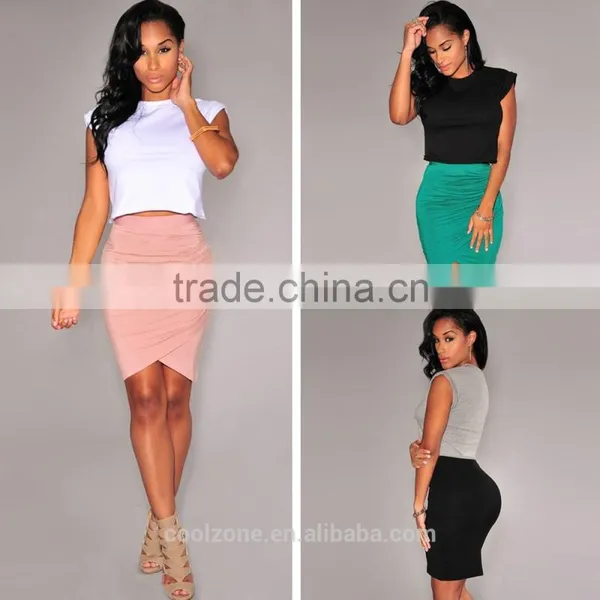 Women Draped Asymmetric High Waist Party Clubwear Pleated Bodycon Mini Skirt photo-2