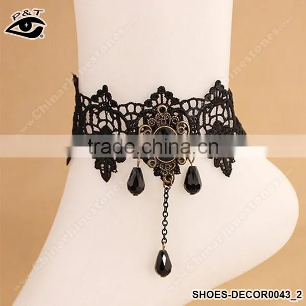 Vintage Style Anklets Black Rhinestone With Metal Chain Feet Ornaments photo-3