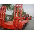 3 Axles Red Hydraulic Low Bed Semi Trailer For Machinery Excavator Bulk Cargo