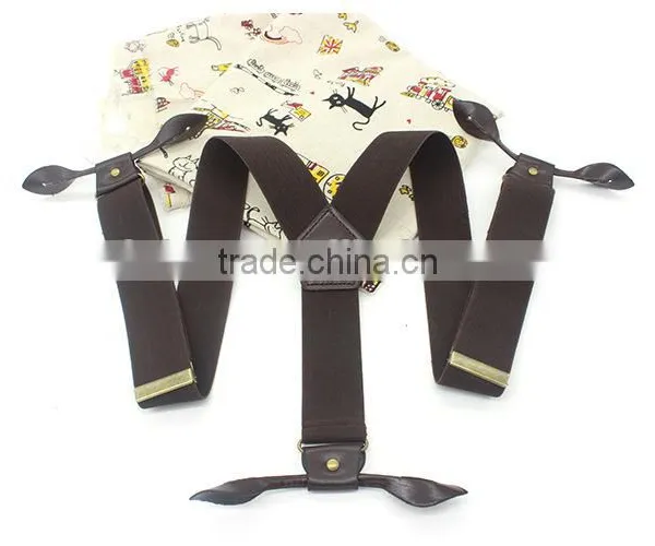 Mens Womens Elastic Leather Button Suspenders Adjustable 6 Holes Braces photo-2