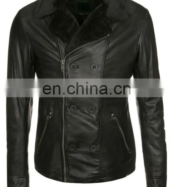 Men High Quality Double Press Jacket With Fur Collar/ Leather Fashion Jacket photo-3