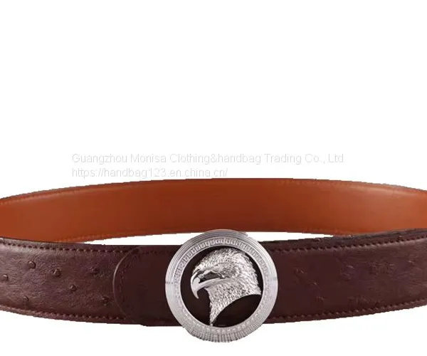 Eagle Head Belt Male Ostrich Grain Cowhide Leather Belt With Diamond Eagle Head Stainless Steel Buckle photo-5