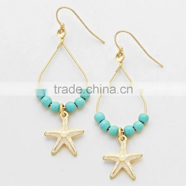 COASTAL STARFISH CHARM PEARL BEADED HOOP EARRINGS photo-3