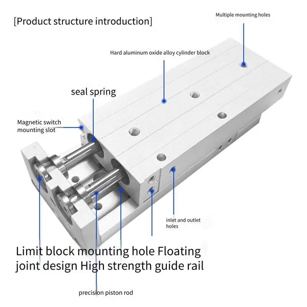 Hlq16 Pneumatic Sliding Table Cylinder 8/12/16/20/25-10s20s30s40s-150s Linear Precision Guide Rail Cylinder photo-3