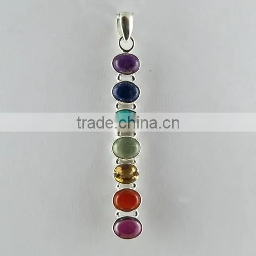 Perfect Multi Color 925 Sterling Silver Chakra Pendant, Gemstone Silver Jewelry, Handmade Silver Jewelry photo-6