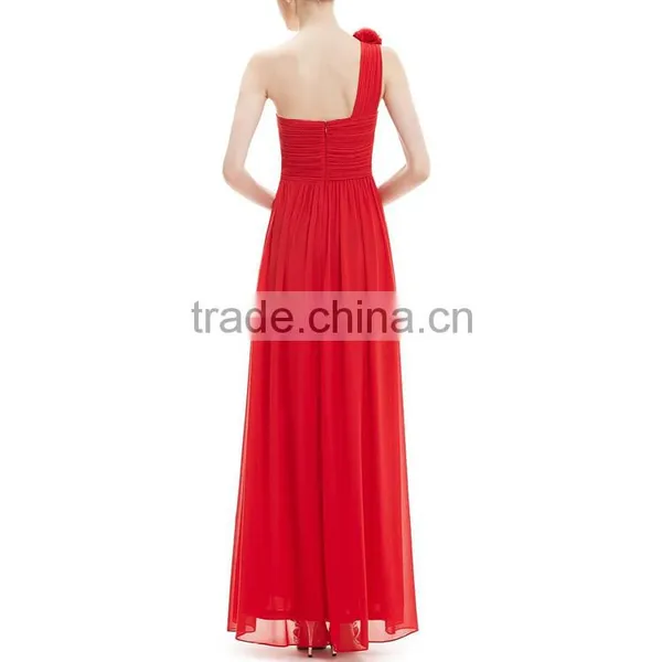 Appliqued Evening One Shoulder Flower Chiffon Dress Bridesmaid Dress Wedding Peacock Prom Dress photo-4