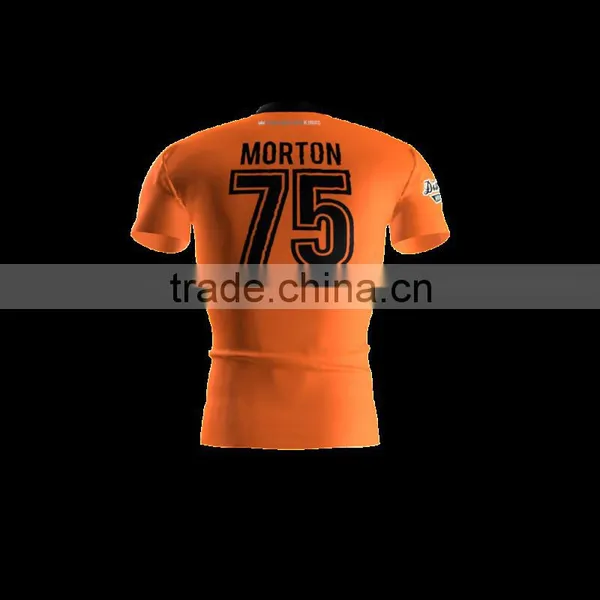 Polyester Spandex Long Sleeves District 5 Orange Compression Shirt/Rash Guard With Club Logo Player Name and Numbers at Sleeves photo-2