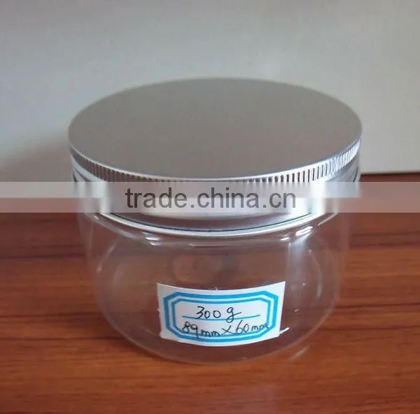 300g Clear Plastic Jar Aluminum Screw Jar Lid