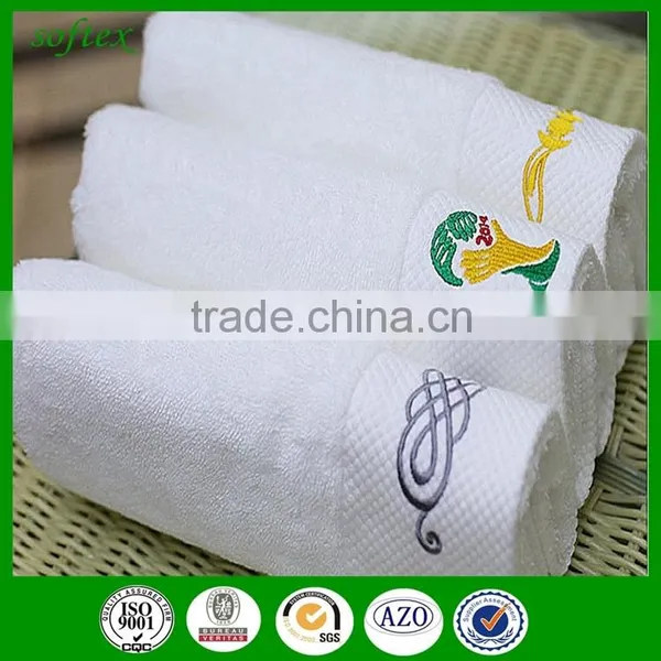 GaoYang Towel Factory100% Cotton Dobbby White Hotel Towel Embroidery Logo Hotel Gift Face Towel photo-2