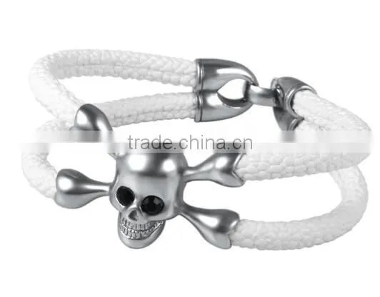 Hot Sale Stainless Steel Exotic Handmade North Skull Stingray Bracelet/Arrow Cuff Mens Leather Bracelet Anchor Bracelet photo-3