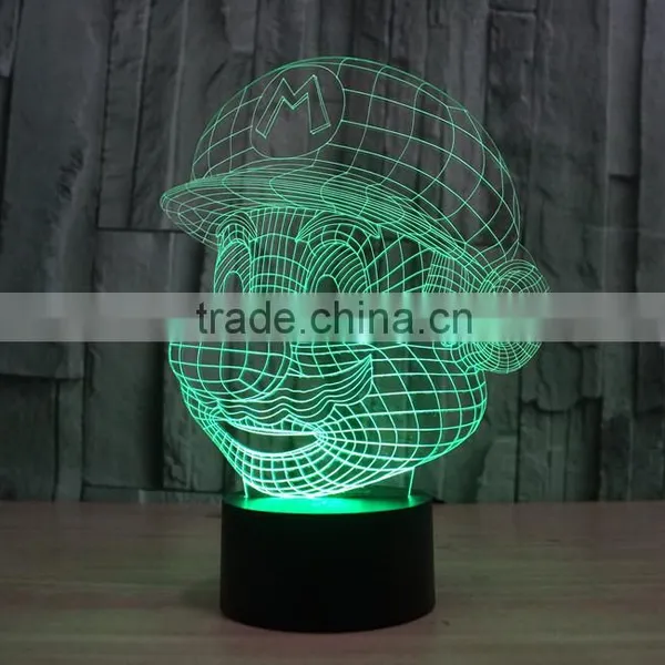 Novelty Super Mario Shape 3D Illusion Led Night Light Cartoon Atmosphere Switch ABS Led Bulbs Lamb With 7 Color Light photo-6