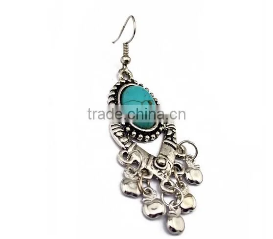 New Design Vintage Gold Plated Ginasy Bohemia Style Turquoise Drop Earrings photo-4