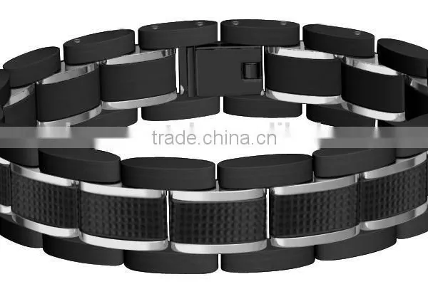 Top Quality CZ & Carbon Fiber Inlay Stainless Steel Bracelet Tungsten Carbide Mens Bracelet photo-5