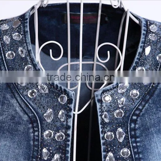 Womens Demin Diamond Sequined Punk Jeans Long Sleeve Jacket photo-3