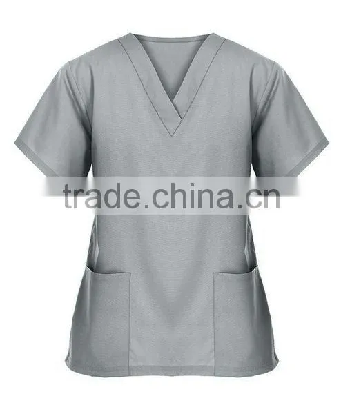 OEM Womens Light Grey V Neck Workwear Scrub Set Medical Dentist Uniform photo-3
