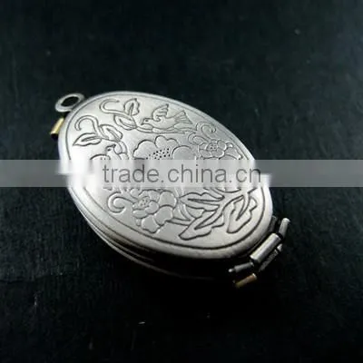 20x30mm Antiqued Silver Plated Brass Bird Flower Engraved Vintage Style Oval Photo Locket Pendant Charm DIY 1123013 photo-4