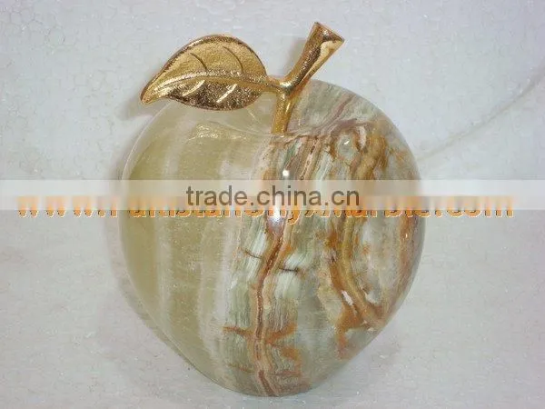 PAKISTAN SUPPLIER WHOLESALE 2017 NATURAL STONE ONYX APPLE WITH BRASS LEAF HANDICRAFTS photo-5