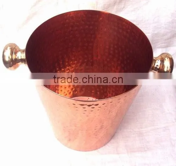100% COPPER HAMMERED FINISH WINE COOLER BUCKET WITH BRASS HANDLE photo-5
