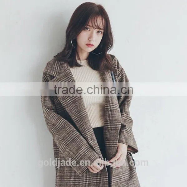 2016 High Quality Women Winter Plaid Woolen Coats for Ladies Ladies Long Coat Design photo-5