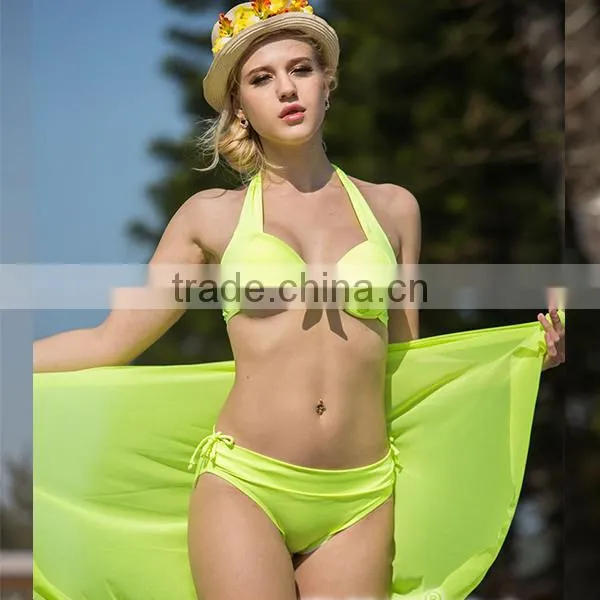 2015 Swimsuit for Women Three Piece High Quality Solid Color Swimsuit Bra and Panties Bikini Set
