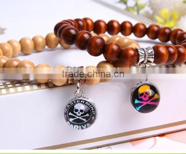 Customized UK Flag Glass Dome Charm Wood Bracelets Jewelry photo-5