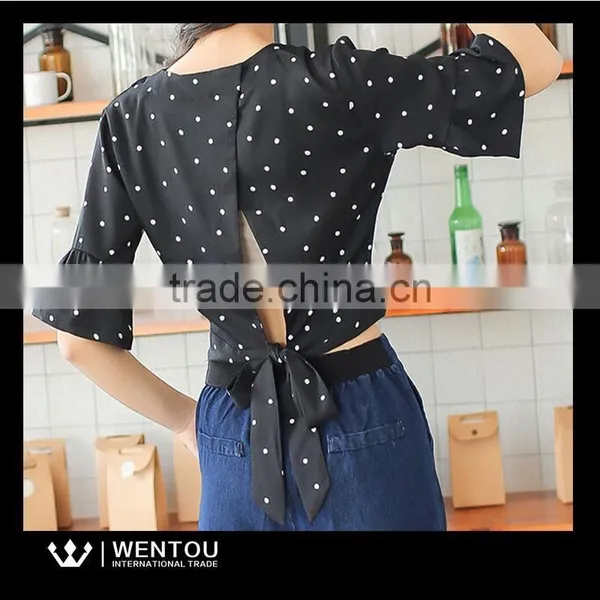 Wholesale Ladies Short Sleeve V Neck Dot Print Blouse photo-4