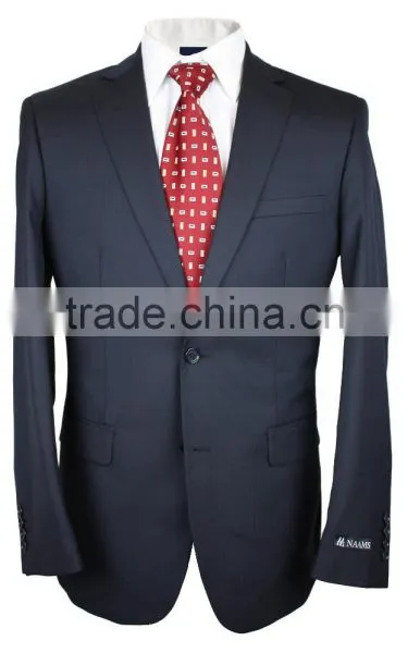 NAAMS MEN'S WOOL 2 BUTTON 2 VENT SLIM FIT SUIT JACKET FLAT FRONT PANT NAVY HERRINGBONE photo-5