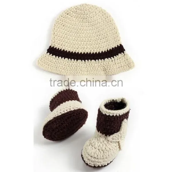 Baby Handmade Cartoon Hat Shoe Set Baby 100% Cotton Knitted Cap photo-2