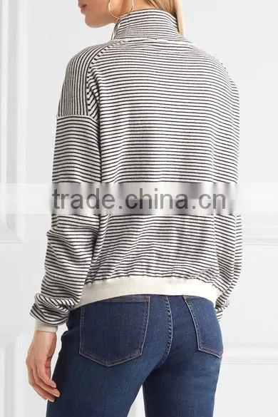 High Quality Woman Wearing Cashmere Thin Striped Turtleneck Sweater photo-3
