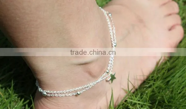 Double Layer Stars Beads Charm Foot Sandal Chain Anklet Bracelet Jewelry Silver Gold photo-3