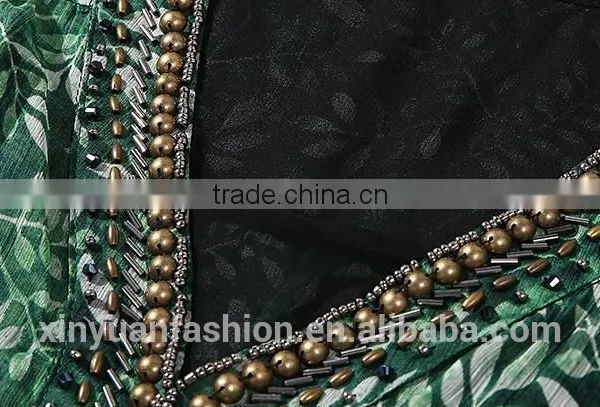 Ladies Elegant Party Dress Chiffon Leaf Bead Loose Prom Dress 2017 photo-4