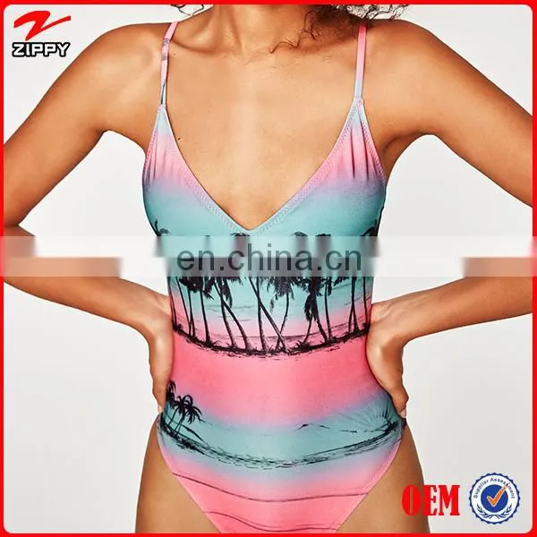 Factory Price Wholesale 100% Cotton Women Sexy Printed Swimsuit One Piece Swimsuit photo-2