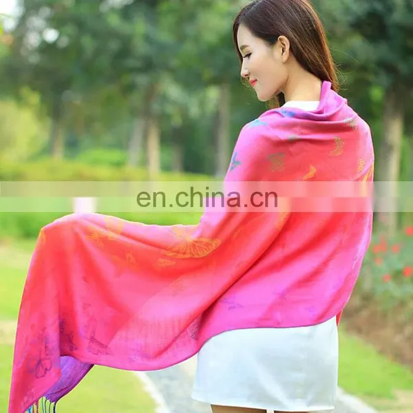 100% Cotton Butterfly Jacquard Rainbow Pashmina Shawl Scarf photo-3