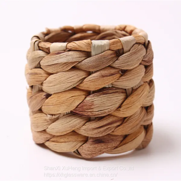 Vintage Party Decor Water Hyacinth Napkin Buckle Handcraft Woven Napkin Ring photo-3